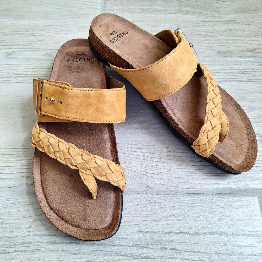 EARTH ORIGINS Onida Braided Toe-Post Leather Sandals Amber Yellow Women Size 8